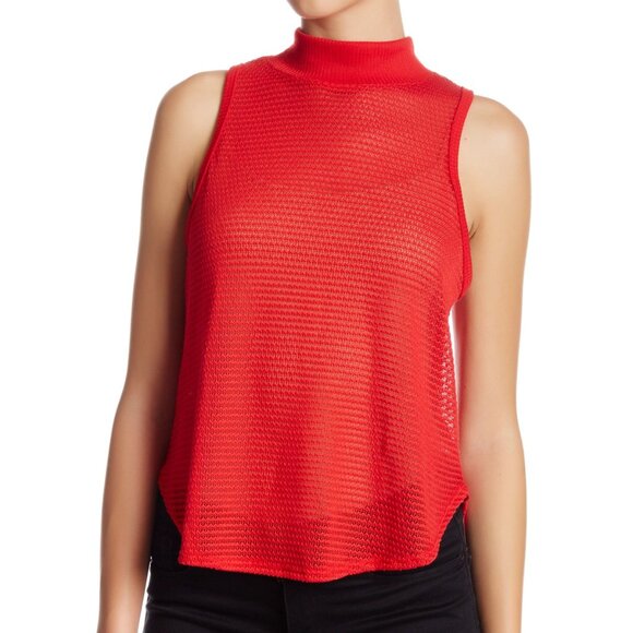 H.I.P. NEW Hi-Lo Trapeze Tank Top Womens Sheer Knit Net RED NWT - Picture 1 of 11